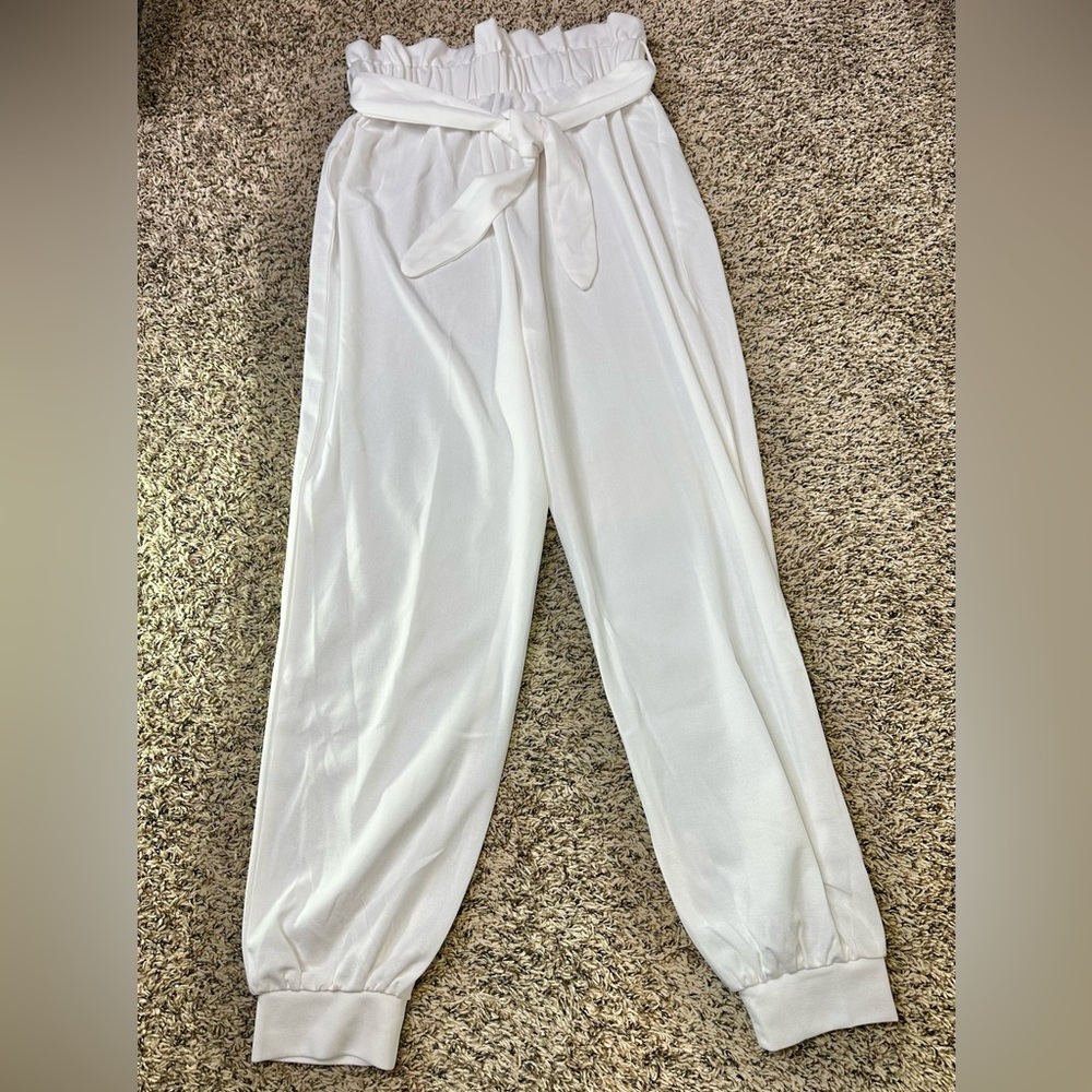 Shein Women's Size Medium Solid White Pants Casual Straight Trousers Polyester